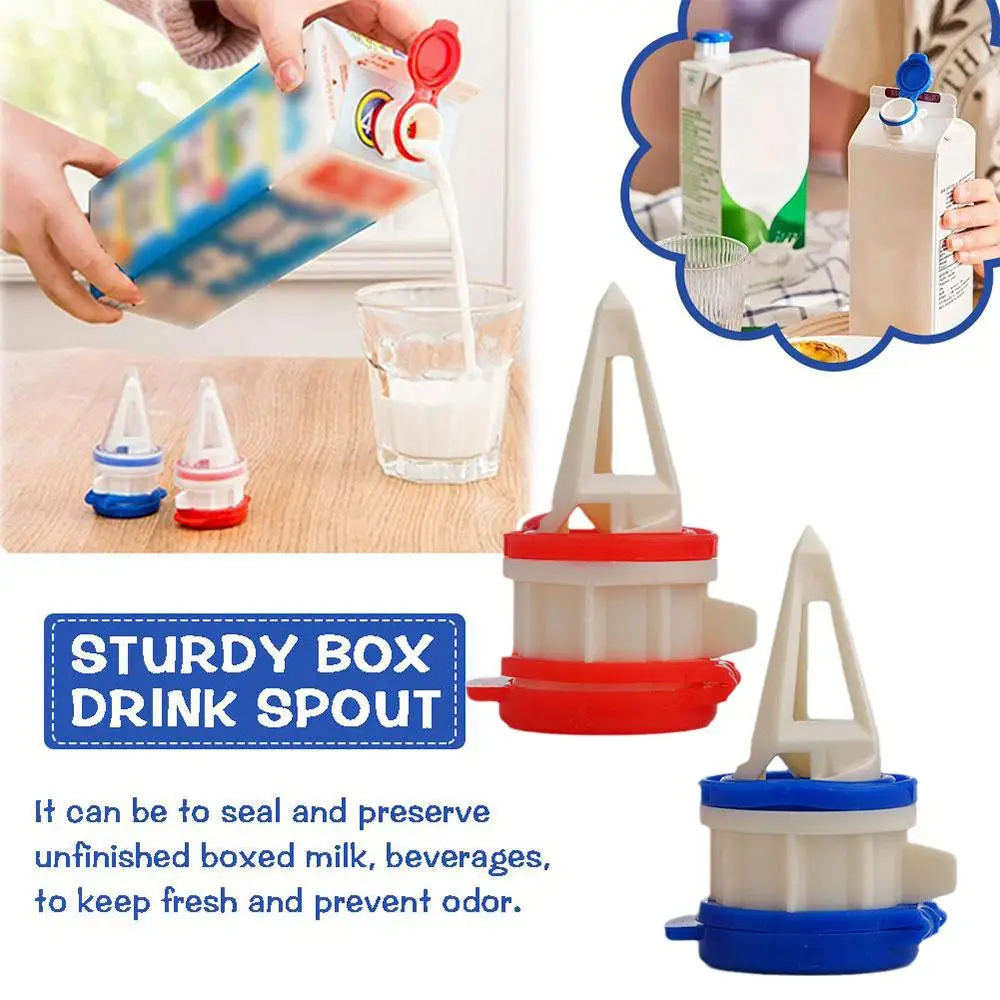 

2pcs Sturdy Box Drink Juice Milk Extended Spout Deflector Wide Mouth With Cover Anti Spill Sealing Dustproof Kitchen Gadgets