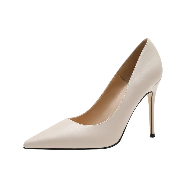 New Spring Party Wedding Woman High Heels Genuine Leather Pointed Toe Mature Office Lady Elegant Shoes Women Pumps Big Size 43 5