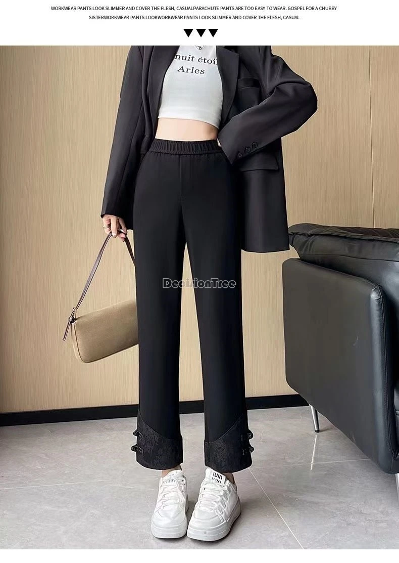 over size loose chinese style pan button pants autumn new thicken nine points trousers versatile trendy straight britches