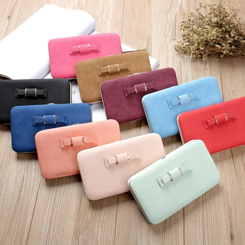 

Women Leather Wallet Women's Clutch Bag Hasp Wallet Zipper Long Purses Card HolderLadies Purse Bowknot Box Bag Clutch Bag