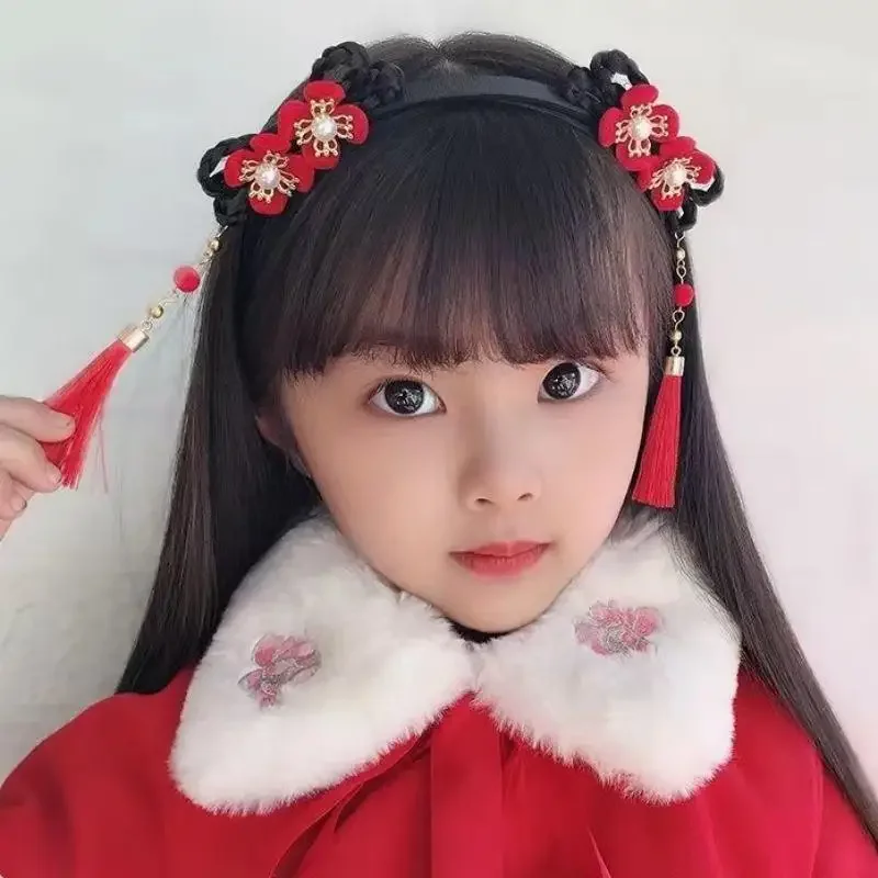 Chinesisches Neujahr Kinder Stirnband Alte Hanfu Perücke Alten Stil Kopfbedeckung Blume Quaste Niedliches Haarband Geschenk CNY – Detail 3
