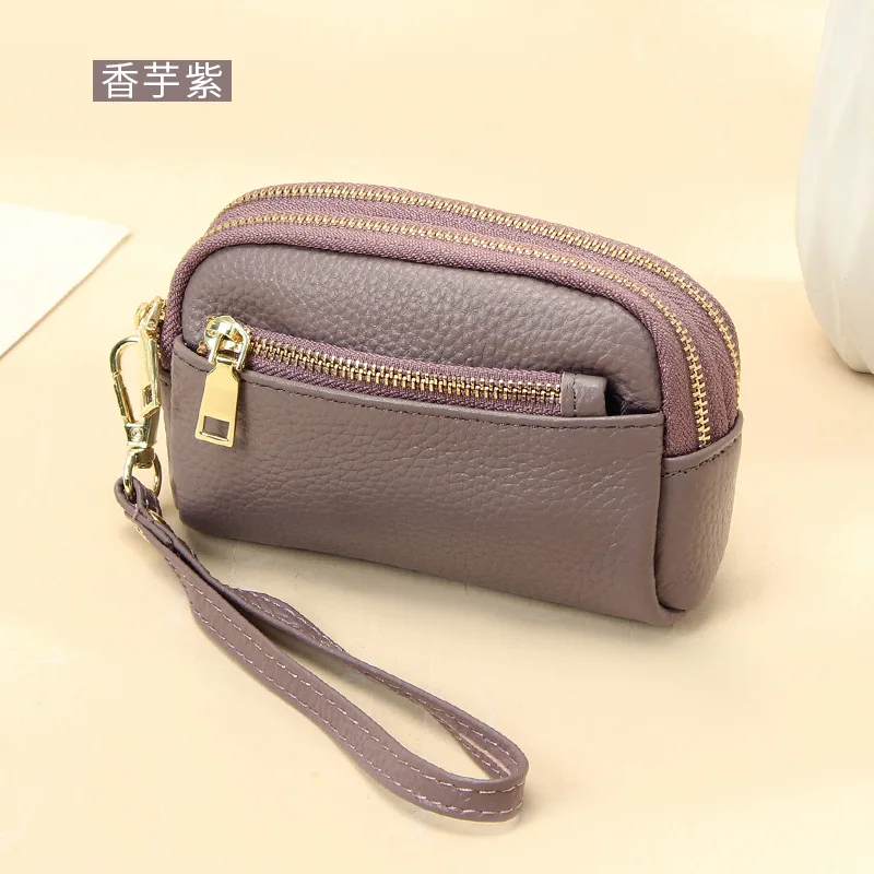 Elegant Genuine Leather Mini Wallet - Women's Handbag Style Coin Purse with Triple Zipper Design