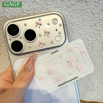 Pellicola Protettiva in Vetro per Fotocamera iPhone 17 Pro Max, con Fiocco Rosa e Perle, Custodia Rigida Morbida a Copertura Totale per iPhone 17 Pro