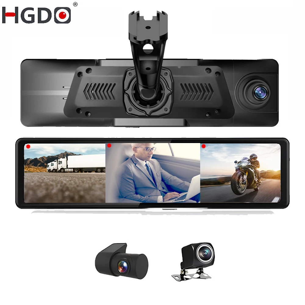 Hgdo 3 Canali Dash Cam Con Supporto 2.5K Gps Wifi Carplay Videoregistratore Android Auto Dvr Anteriore Interno Telecamera Specchietto Retrovisore