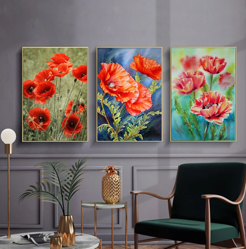 Kit Diamond Painting Papavero 30x40 Cm - Pittura Con Diamanti 5D Fai Da Te Per Decorazione Casa - Foto 5