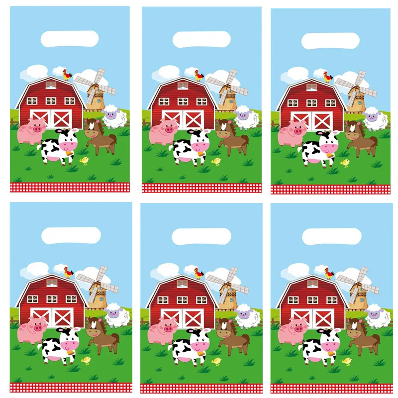 20/50 pz animali da fattoria festa sacchetto regalo di plastica forniture bambini festa di compleanno mucca pulcino animali da cortile Snack sacchetto di caramelle decorazione