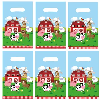 20/50 pz animali da fattoria festa sacchetto regalo di plastica forniture bambini festa di compleanno mucca pulcino animali da cortile Snack sacchetto di caramelle decorazione