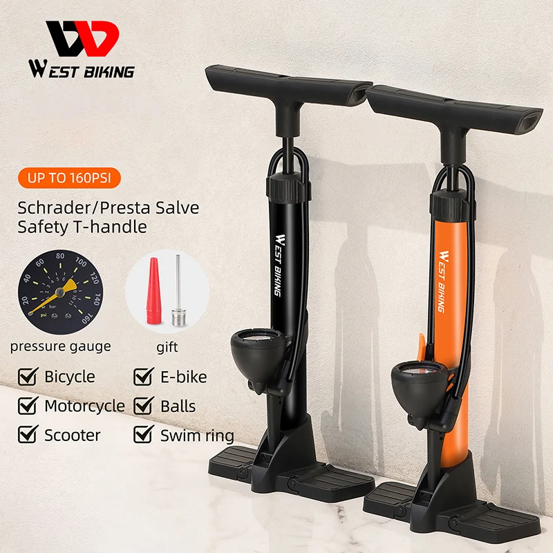 WESTBIKINGBicycleFloorPumpWithPressureGaugeCarMotorcycleTire