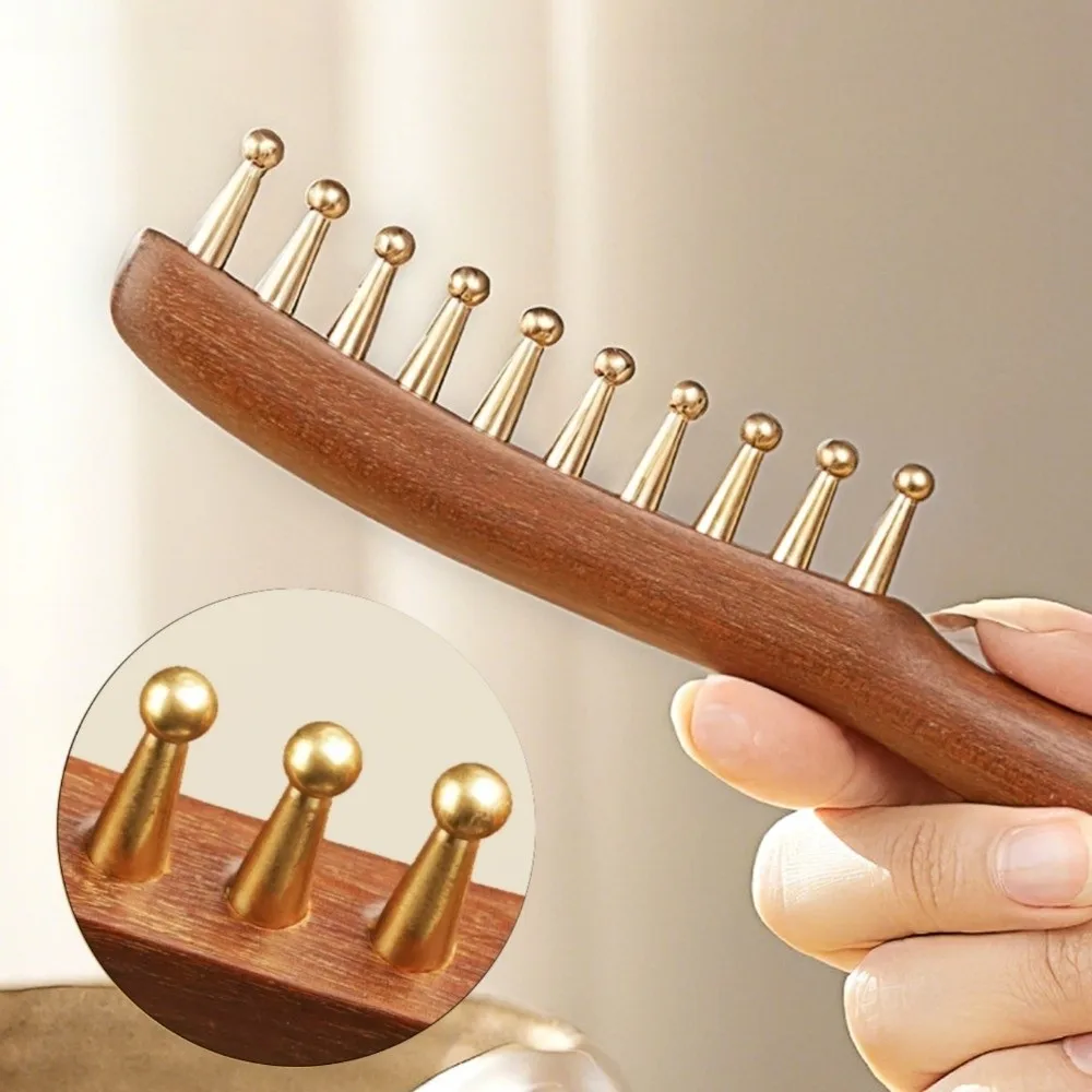 Reduce Puffiness Sandalwood Massager Comb Natural Material Skin Scraping Brass Meridian Comb Traditional Long Hair