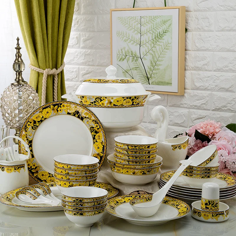 

Bone china tableware set Chinese dishes household Jingdezhen ceramic ware European dishes Hotel table free combination