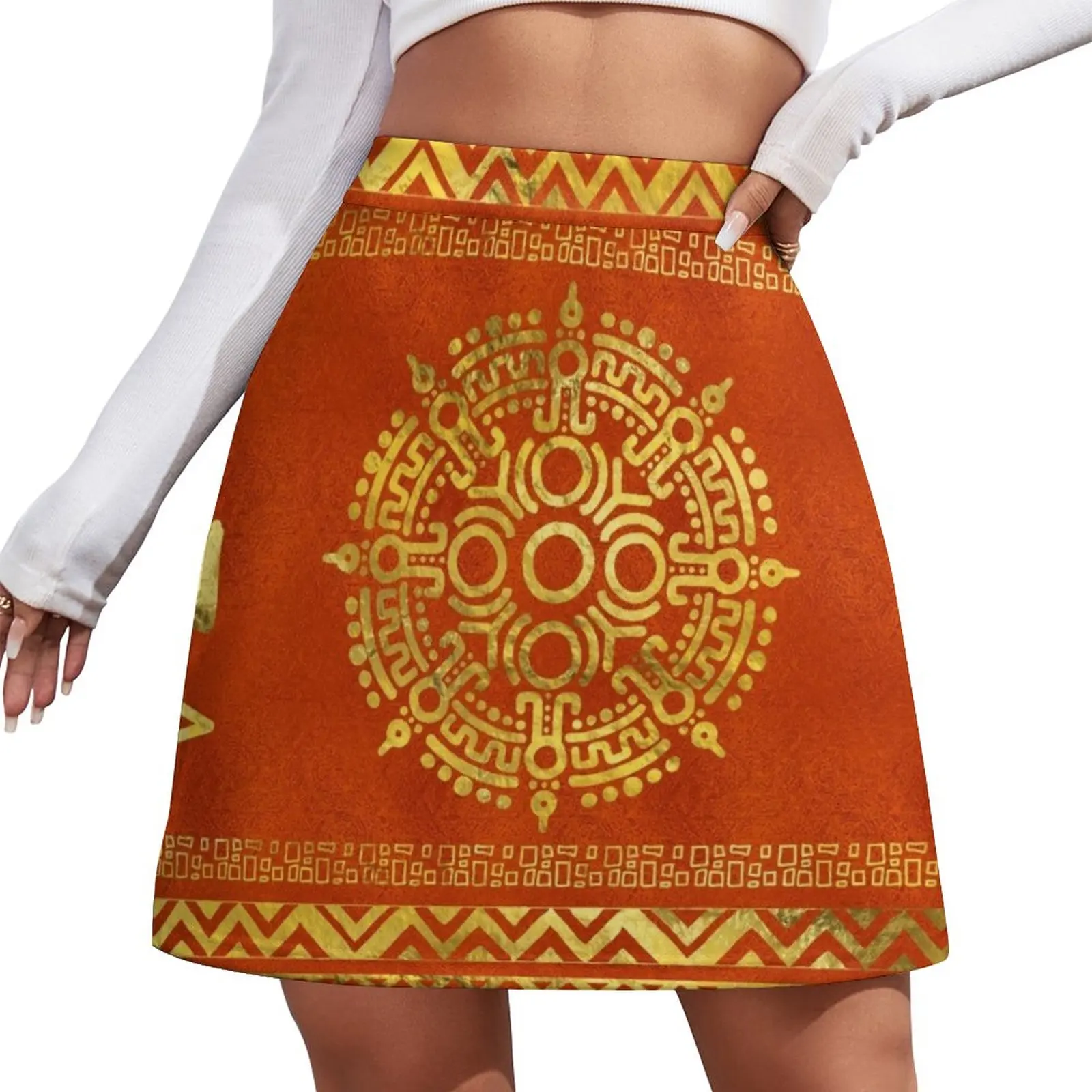 

Gold Aztec Calendar Sun symbol Mini Skirt clothing women summer 2024 Women skirt mini denim skirt