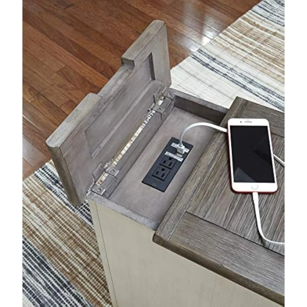 Bolanburg Farmhouse Chair Side End Table with Outlets and USB Ports, Antique Cream & Brown 4