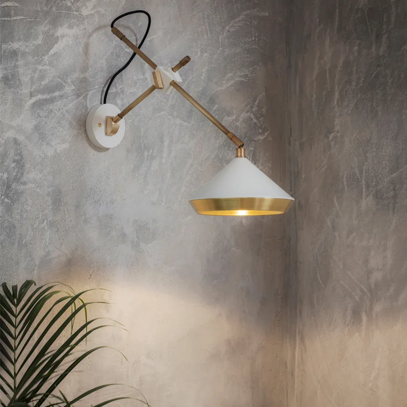 

Shear Wall Light Nordic style light white lamp post modern iron swing arm wall lamp bedroom study corridor indoor house light