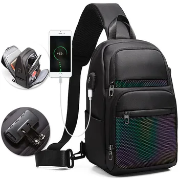 Men Fashion Multifunction Anti-theft USB Shoulder Bag Pack Messenger Crossbody Sling Travel Chest Bag Pack For Male Women Female