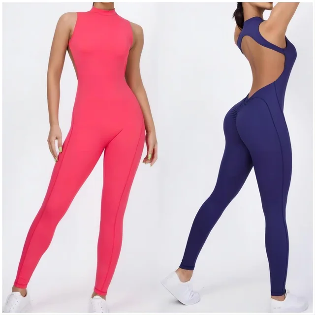 Women One-piece Back-V Sport Yoga Jumpsuit Workout Clothes for Women Sportwear Bodycon Outfit Fitness Gym Suit Workout Tracksuit 1
