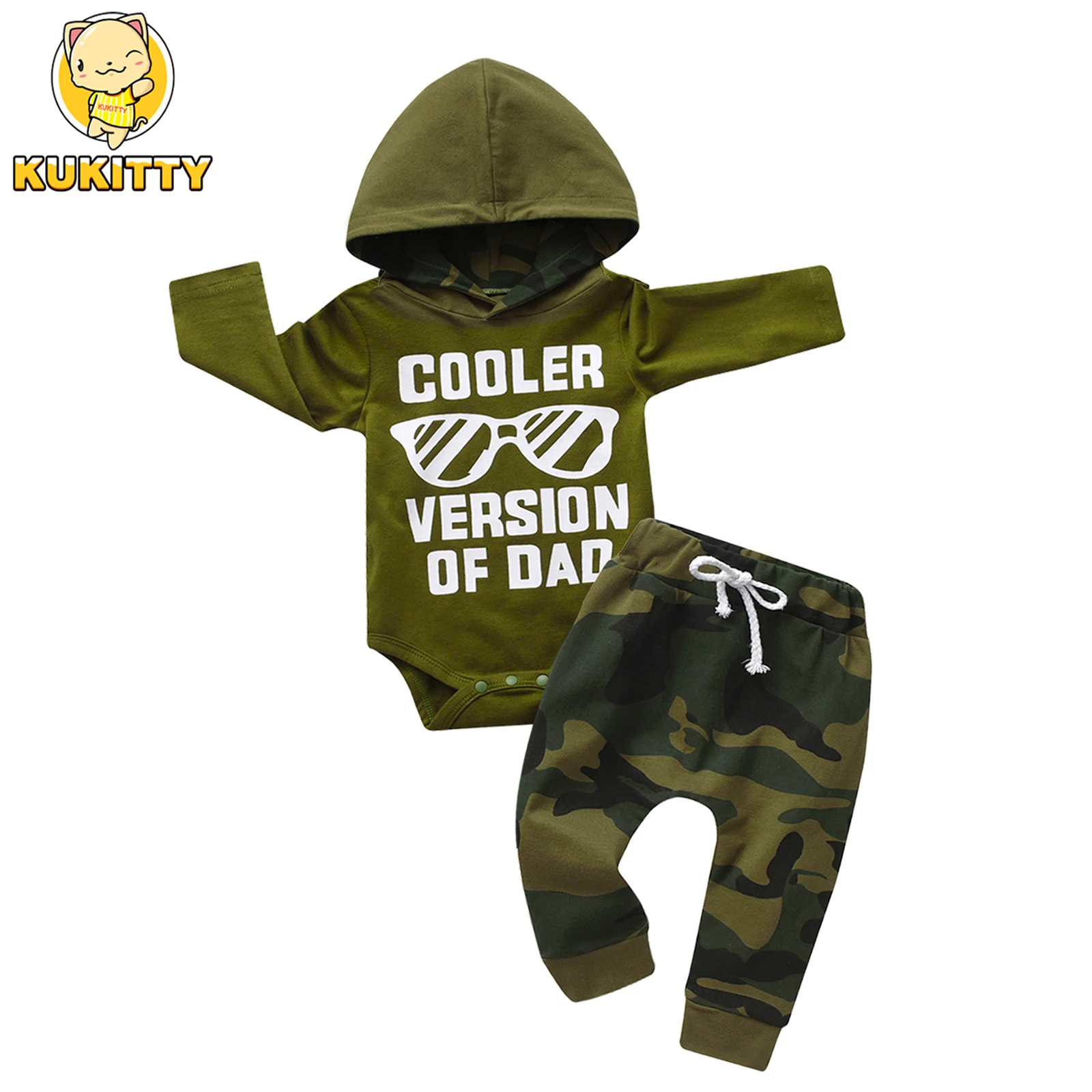 Casual Newborn infant Baby Boy Clothes Set Toddler Boys Long Sleeve Hooded Romper Bodysuit Top and Camo Pants Outfit