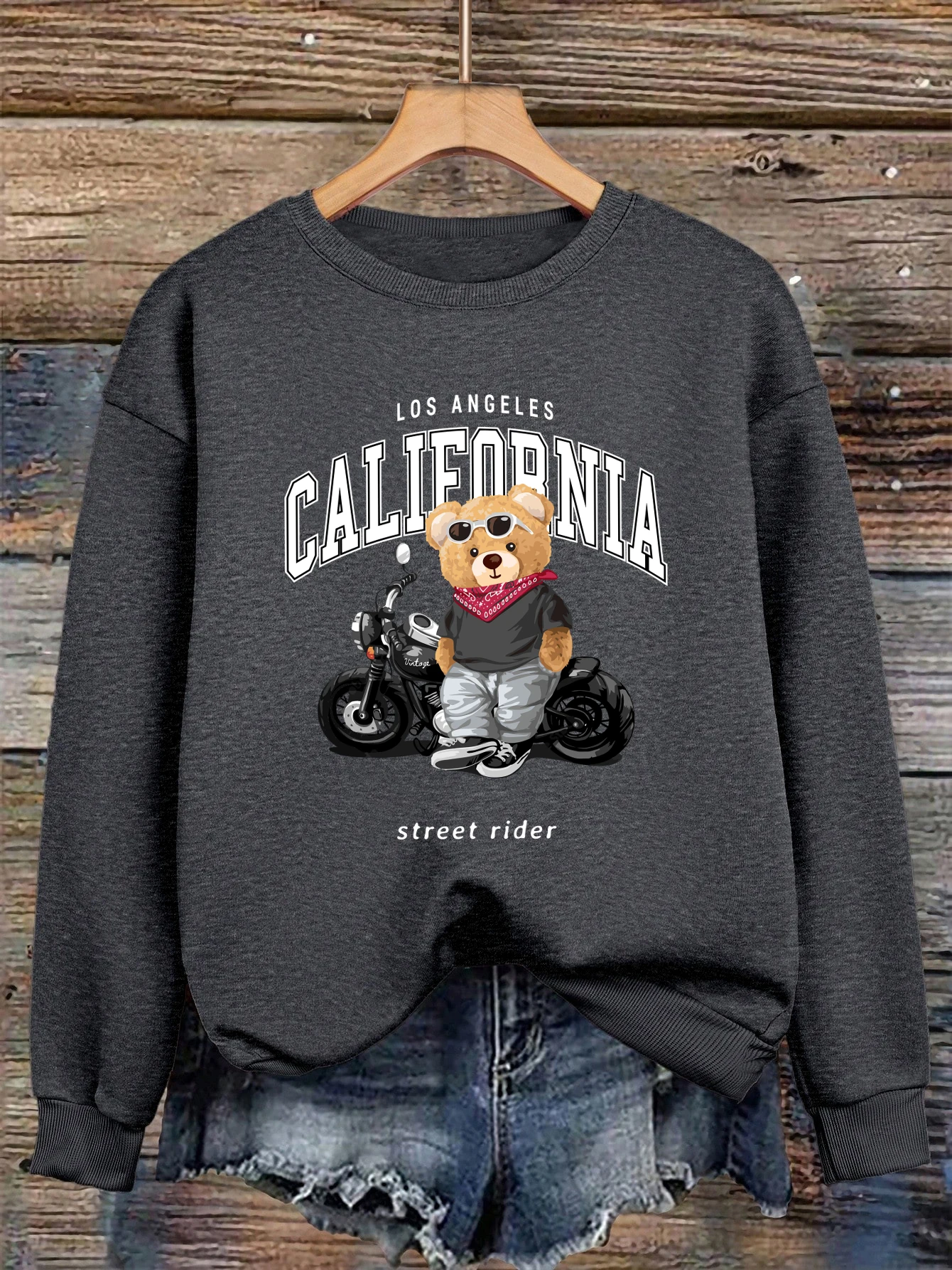 Street Rider Cool Bear Pattern Women Sweatshirt O-Neck Autumn Streetwear Unisex Jogging Casual Clothes Loose Fleece Pullover