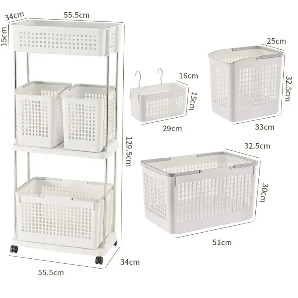 Multilayer Laundry Basket Household Dirty Clothes Storage Trolley Movable Rolling Laundry Cart Portable Bathroom Clothes Shelf 6