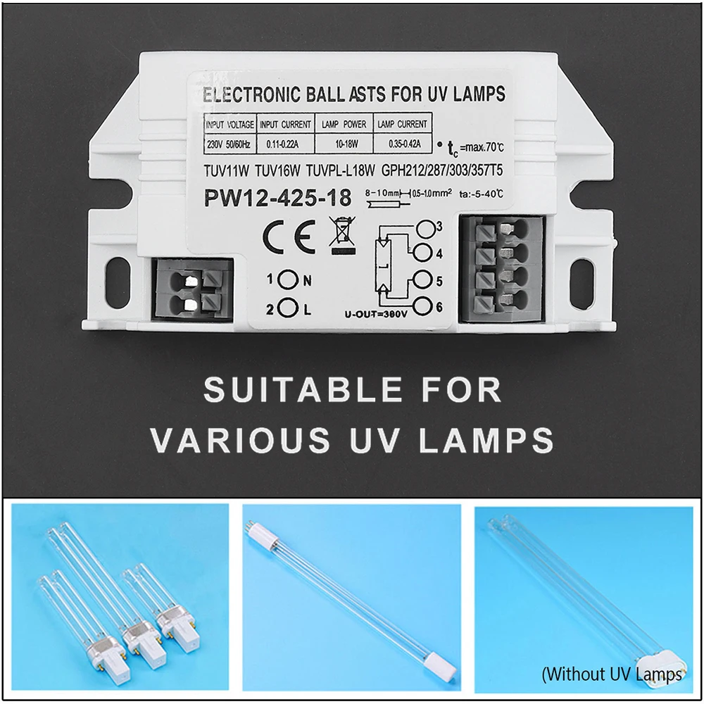 Lastro Universal para Lâmpadas de Esterilização de Tubo UVC, Balastros Eletrônicos, 10-18W, 220V, G23, G10q, Lâmpada UV G5