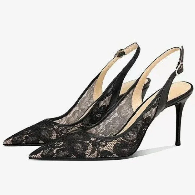 Baotou Sandals Women's Spring/Summer 2025 New Style Shallow Mouth Sexy Thin Heel High Heels Pointed Mesh Breathable Single Shoes 3