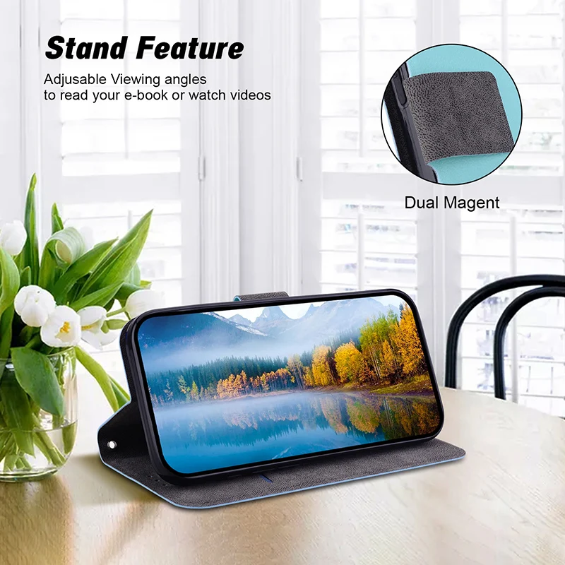 Luxurious Leather Flip Wallet with Magnetic Closure and Stand Feature