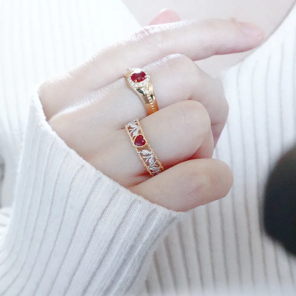 UBESTNICE Palace Style Real 18K Solid White Gold Jewelry AU750 Irregular Skeleton Love Heart Natural Pigeon Blood Red Ruby Rings 6