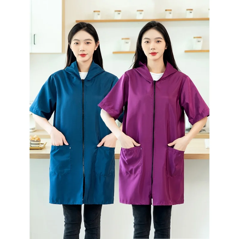 Women's Apron Short Sleeved Waterproof And Oil Resistant Fabric Kitchen And Home Coat Work Clothes Half Sleeved Pet Clothing 3