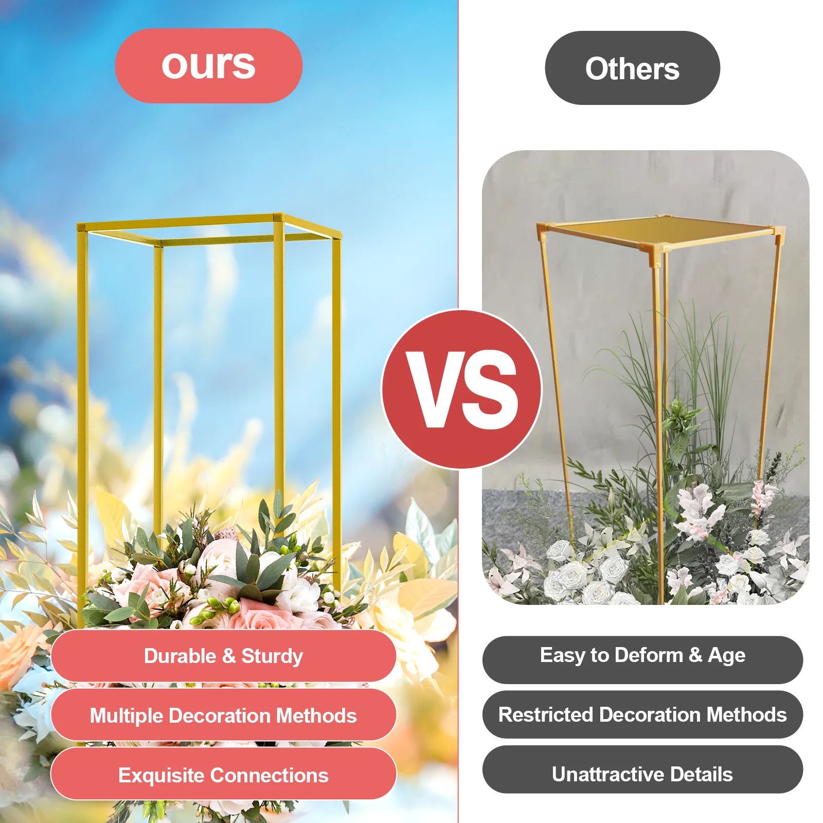 10pcs Golden Flower Stand Set 60/80cm Metal Balloon Display Racks Wedding Centerpiece Display Stand for Weddings Parties