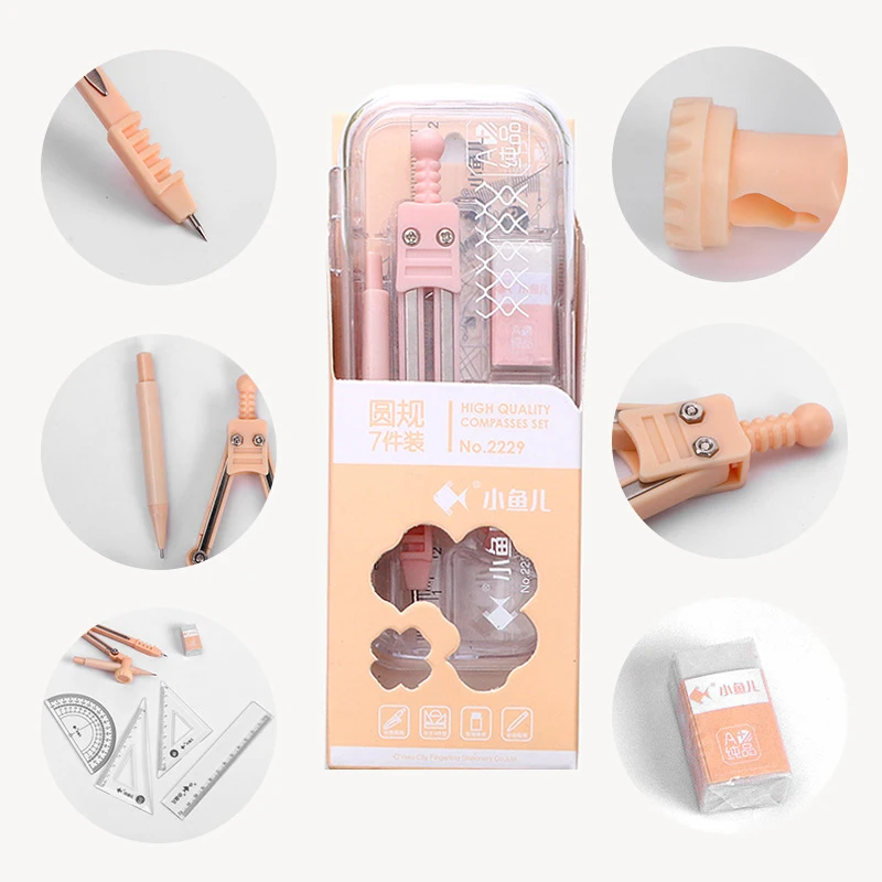 7 In1 Compass Ruler Set Mathematical Geometry Plate Stationery Math for Students Drawing Ruler Protractor Eraser Accessori 2229