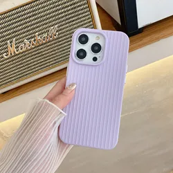 Luxury Soft Silicone Stripe Phone Case in Candy Macaron Colors - Shockproof TPU Cover - iPhone 13 Pro (Purple)