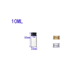 Set of 10 Assorted Portable Glass Bottles with Aluminum Caps (5ml - 100ml) - Gold, Silver, Black - Silver lidX10PCS (22mm diameter 10ml)