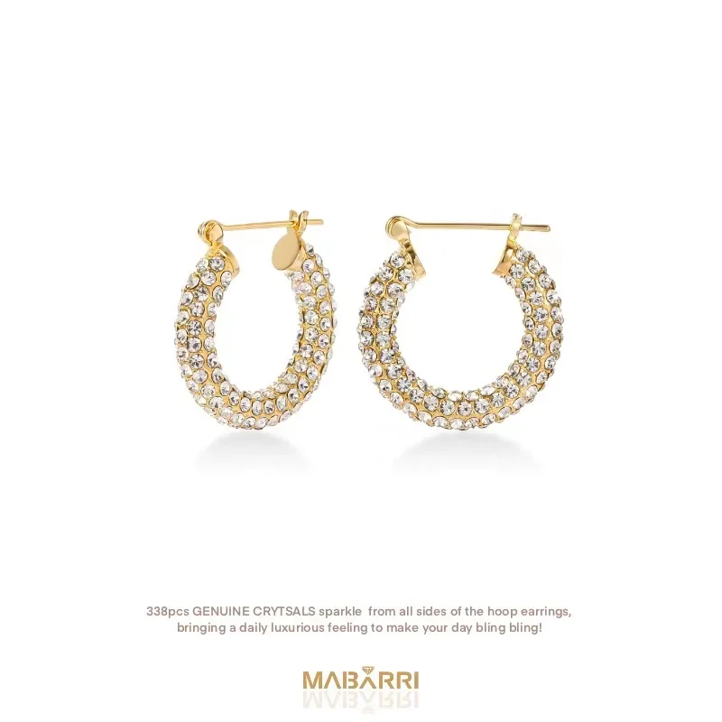 

Mabarri Crystal Hoops Pure Copper Plated 14K Gold Earrings Designer Luxury Enfashion Jewelry Gift for Women Birthday Party