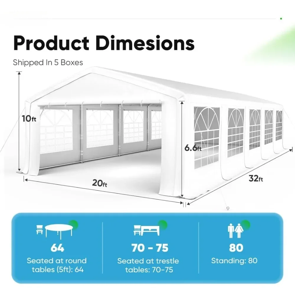 20x32ft Party Tent Heavy Duty Outdoor Wedding Event Shelters Upgraded Galvanized Canopy Commercial Tent with Removable Sidewalls 6