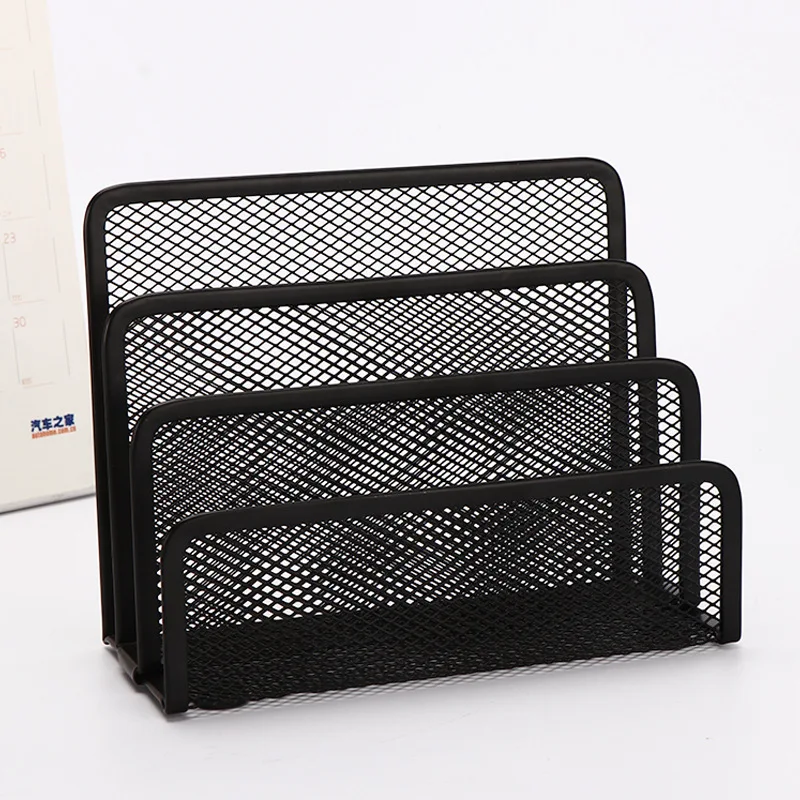 Desktop Office Stationery Desk Folders, Letter Grids Wire Mesh Multi-layer Bookshelf Envelope Rack Desk Accessories