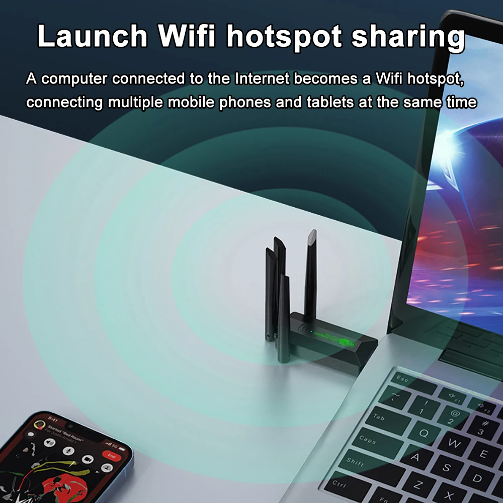 USB 3.0 WiFi 6 어댑터 802.11AX 4 안테나 1200Mbps 듀얼 밴드 2.4G 5G 무선 네트워크 카드(Windows 10 11용)