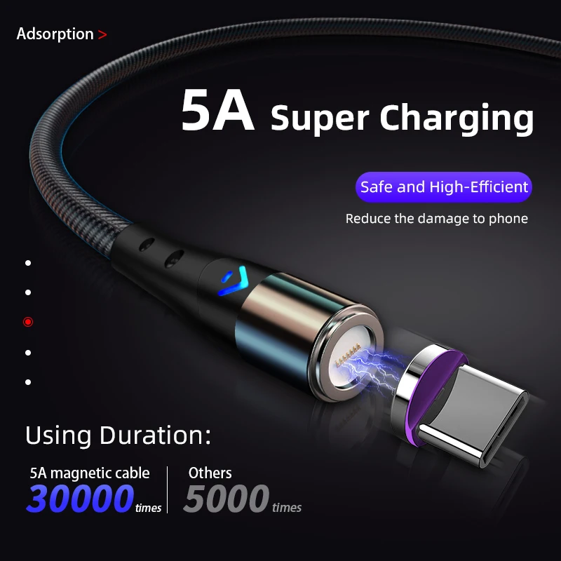 Magnetic Fast Charging 360° Rotating Cable - 5A