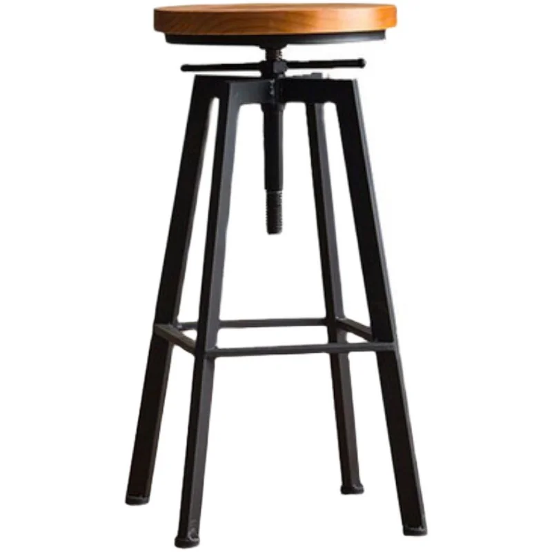 Industrial Style Rotating Bar Stool Solid Wood High Feet Counter Stool Household Retro Bar Chairs with Height Adjustable 62-83cm