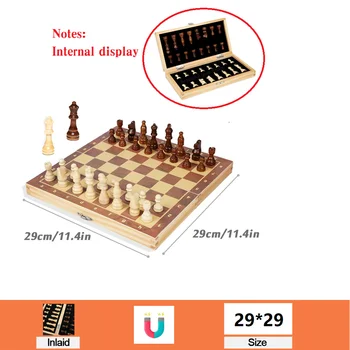 Large Magnetic Wooden Folding Chess Set Felted Game Board 29cm/34cm/39cm Interior Storage Adult Kids Gift Family Game Chess Boar 7