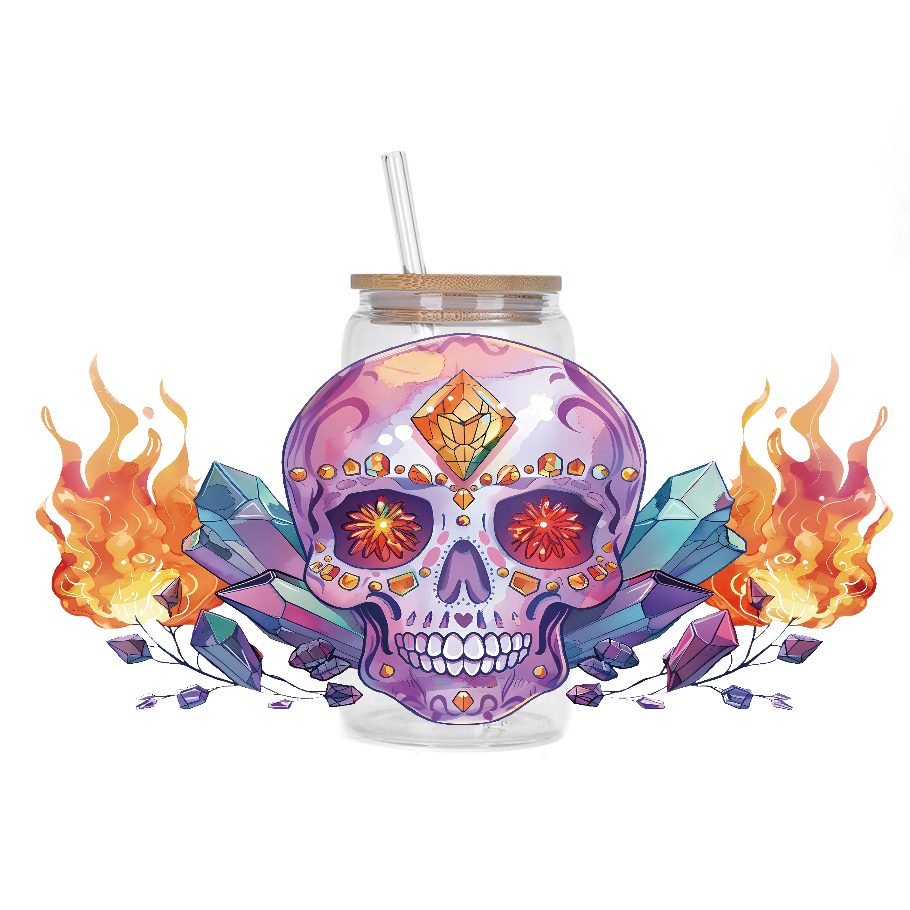 Skull series waterproof DIY Decals 3D transfers uvdtf crystal stickers 16oz uv dtf cup wraps for Libbey Glasses