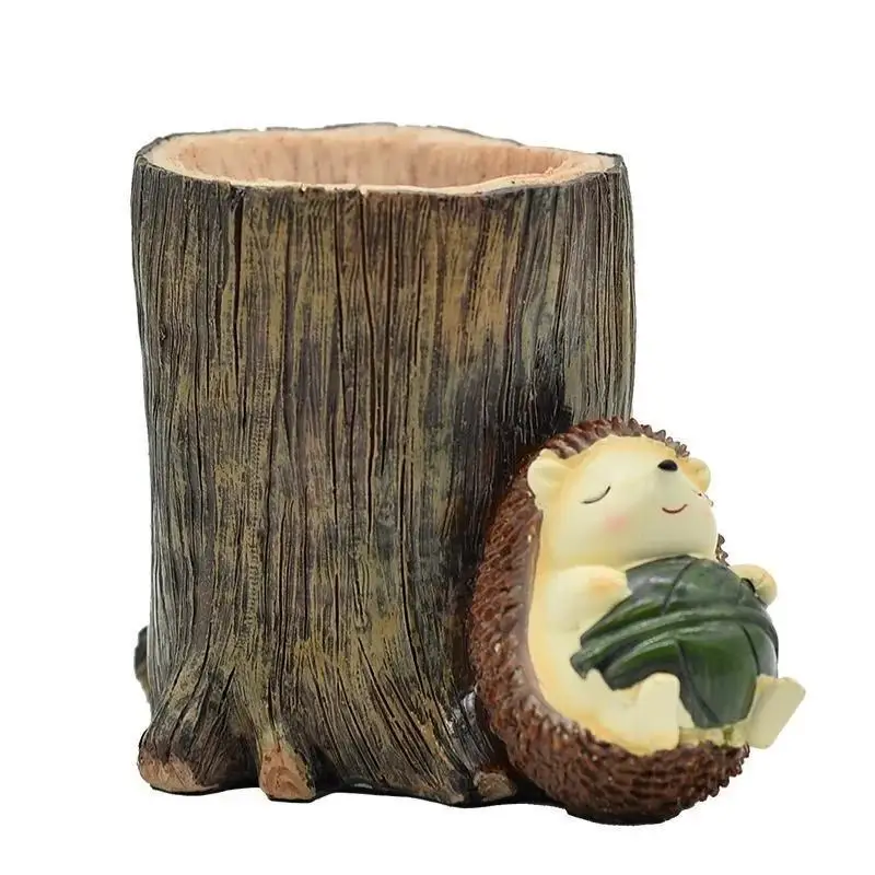 Creative Hedgehog Resin Pen Holder Cute Student Cartoon Pen Holder Office Study Desktop Pen Holder Ornament Desktop Decor Gift