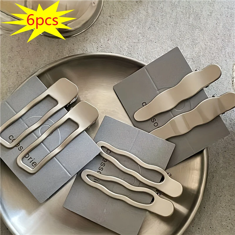 6 Stück silbrige Metall-Haarspangen, Wellen-Alligator-Entenschnabel-Stile mit Quasten, rutschfester Griff, Y2K-Pony, Zubehör, Valentinstagsgeschenk