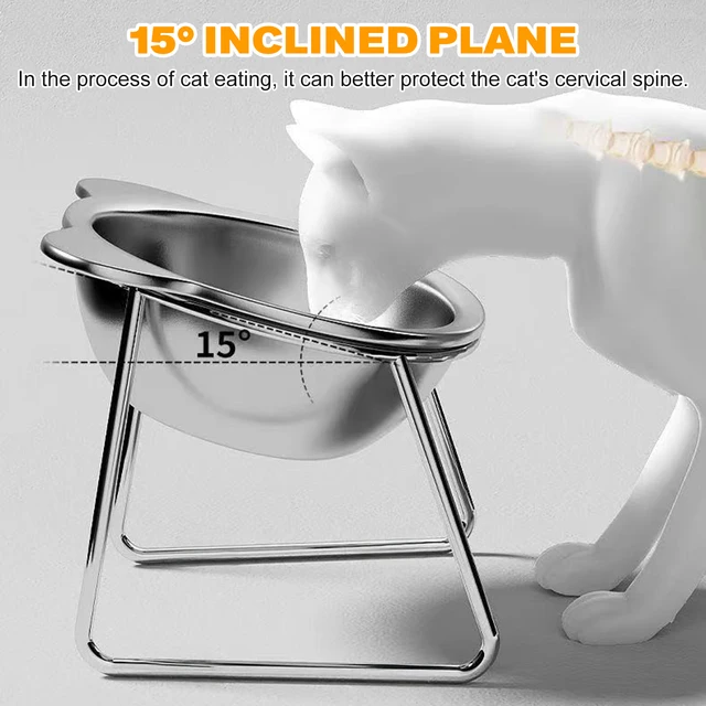 Stainless Steel Cat Bowl with Stand Anti Cervical Spondylosis Pet Raised Food and Water Dish for Cats and Dogs Dual Use Feeder 2