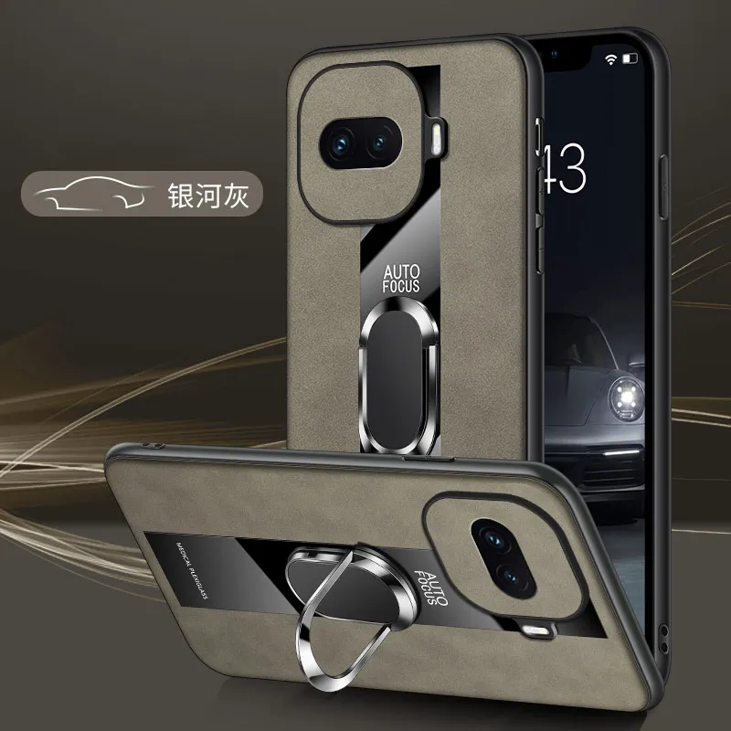 Deluxe Sheepskin PU Leather Phone Case with Magnetic Ring Holder and Shockproof Lens Protection