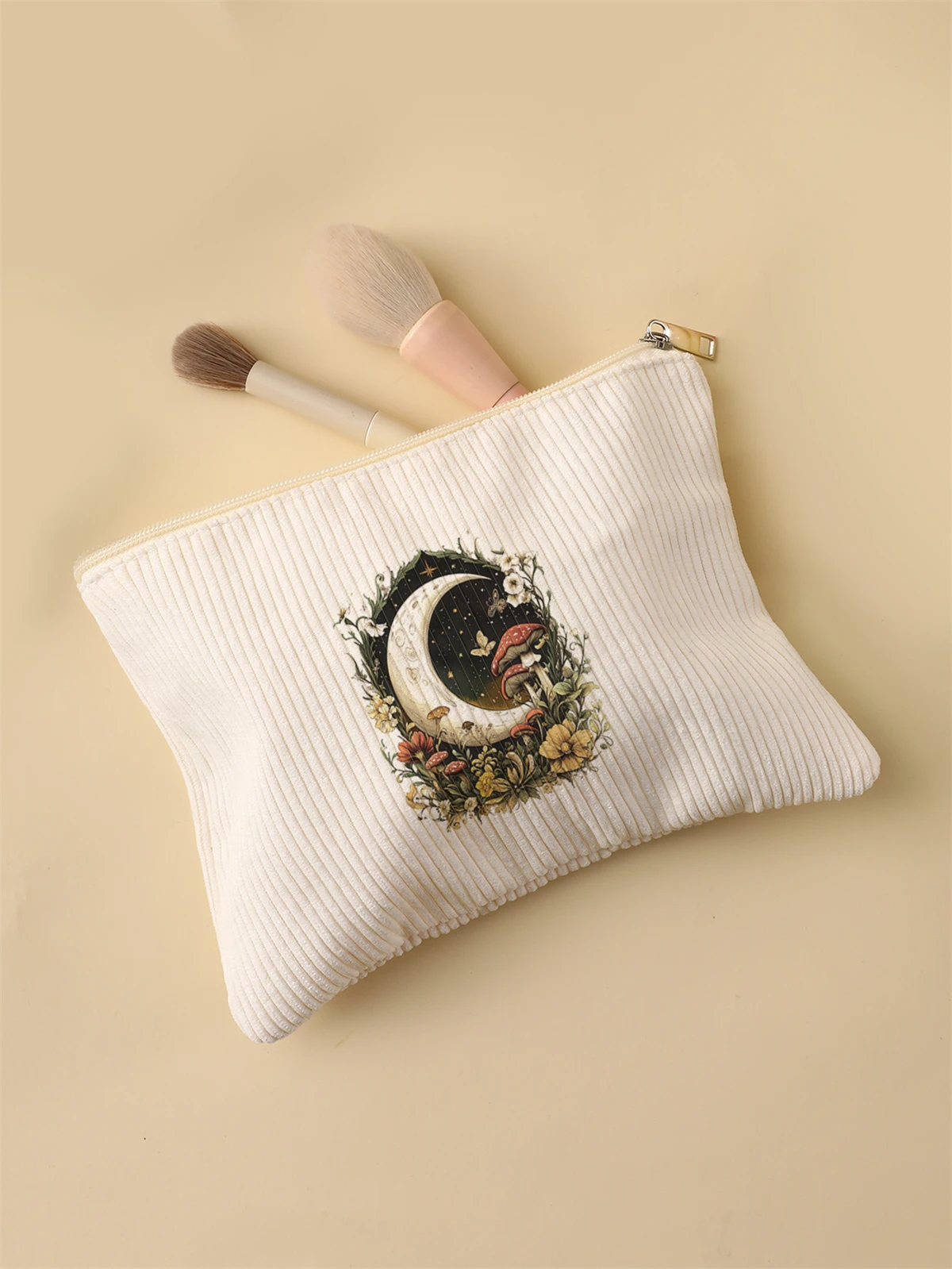 Women's Corduroy Travel Cosmetic Bag Portable Large Capacity Makeup Storage Organizer Zipper Clutch Purse Make up Bag