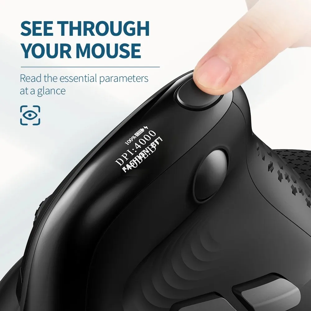 Delux Seeker M618XSD Ergonomic Vertical Mouse OLED Screen USB Wireless+BT 5.0 Rechargeable 1000hz For PC Laptop wireless mouse ergonomic mouse