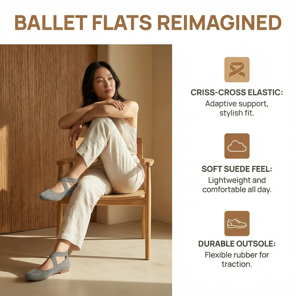 Women's Flats Comfortable Fashion Shoes with Elastic Ankle Straps Dressy Ballerina Style Closed Toe Sandals Casual Ballet Flat - 3
