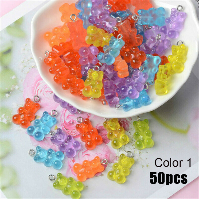 Colorful Gummy Bear Pendant Charms for Necklace Bracelet Diy Earrings Jewelry Bears Valentine's Day Gift 2.1*1.1cm
