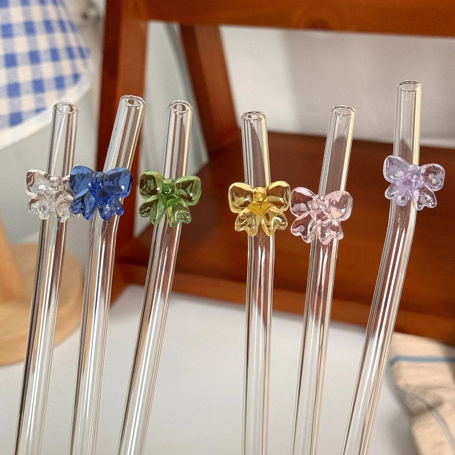 Clear Glass 8mm Drinking Straw Reusable Bar Tool for Coffee Mug Tea Beer Cocktail Tools Bowknot Shape Decor for Party