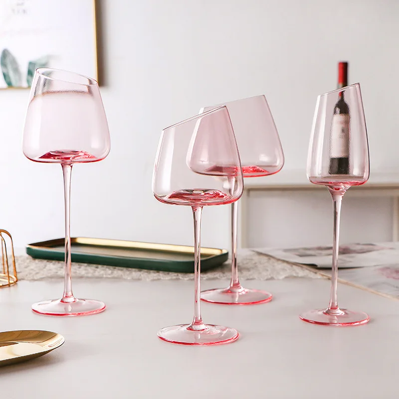 

Couple pink red wine glass champagne glass glass wine goblet European pink beveled mouth champagne cup wine glass set