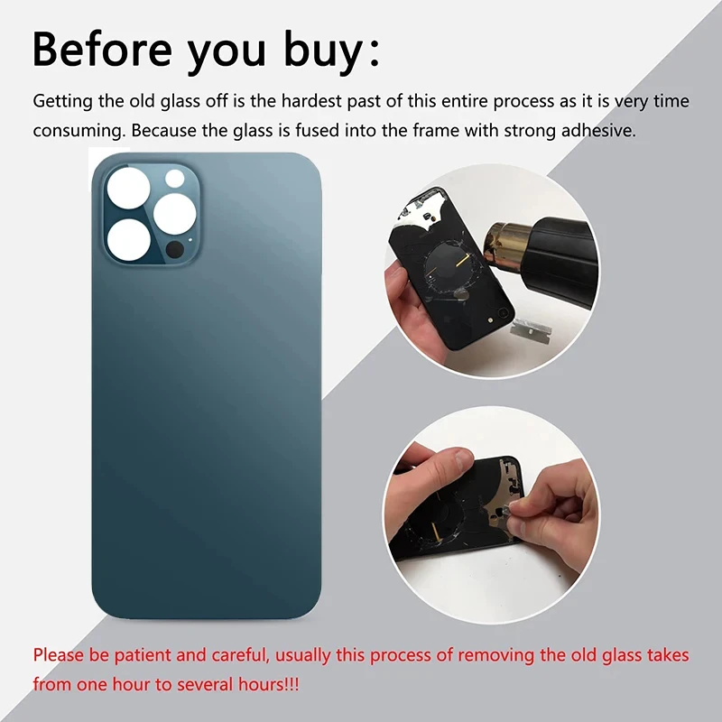 Glass Phone Back Cover For iPhone 12 Pro Max Back Glass Panel Battery Cover Replacement Parts Big Size Hole Camera Rear Door Housing Case